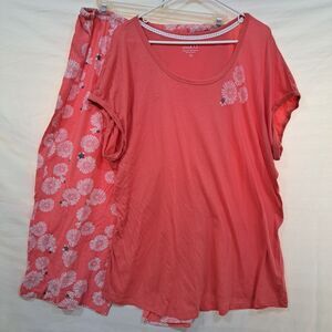 NINE & CO. Women's 2 Piece Pajama Set Top and Pants Pink Samon Floral 3X